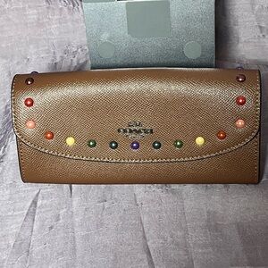 Coach Rainbow Studded Brown Leather Wallet